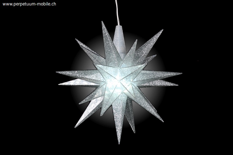 Silver/glitter Herrnhut Star in plastic with LED 2022 A1e, 13cm