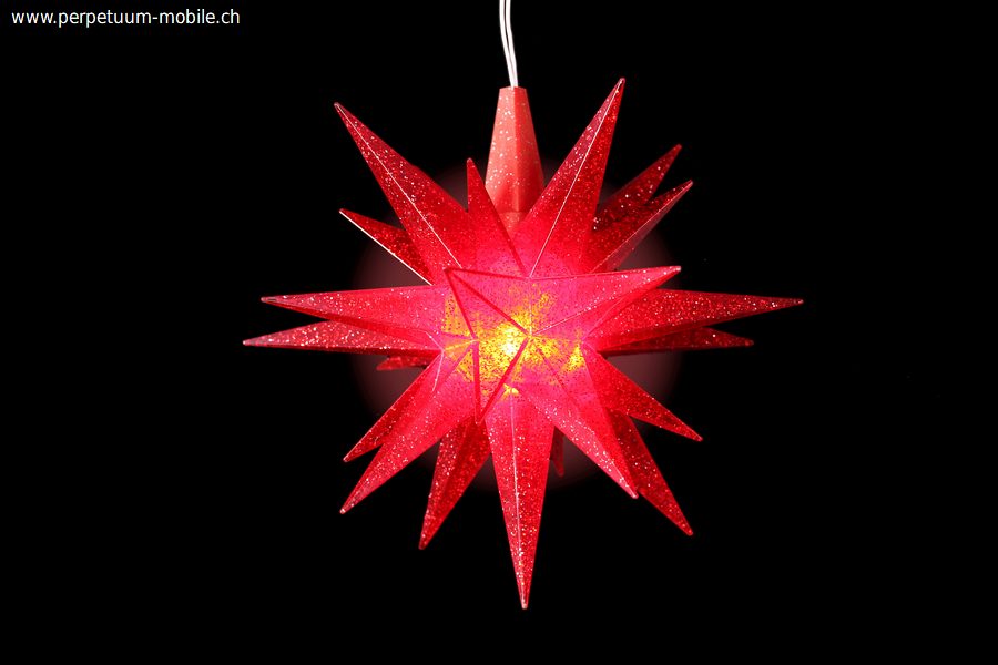 Red/glitter Herrnhut Star in plastic with LED 2023 A1e, 13cm